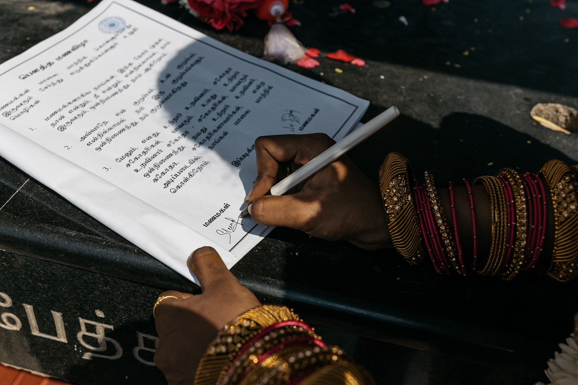 Bride signs