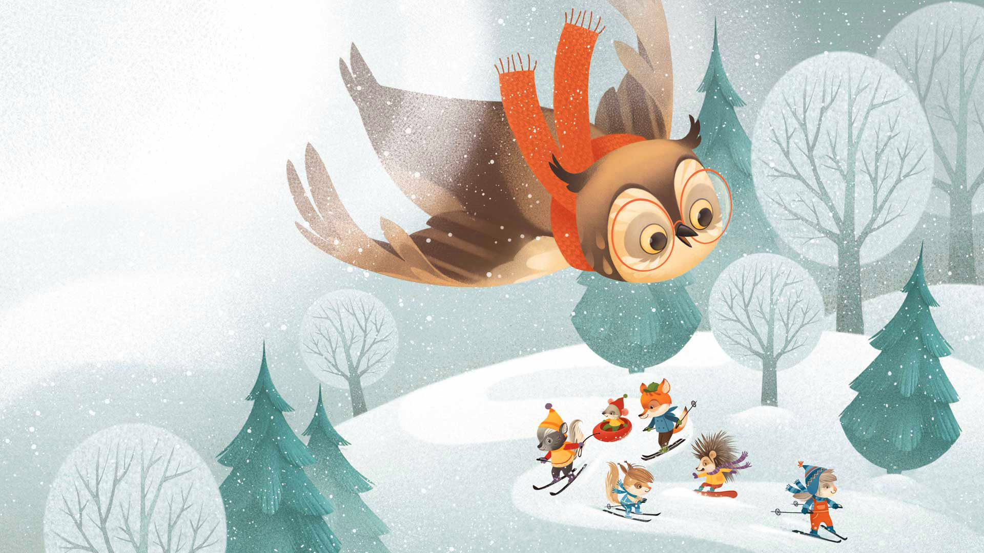 Winter wonderland skiing illustration