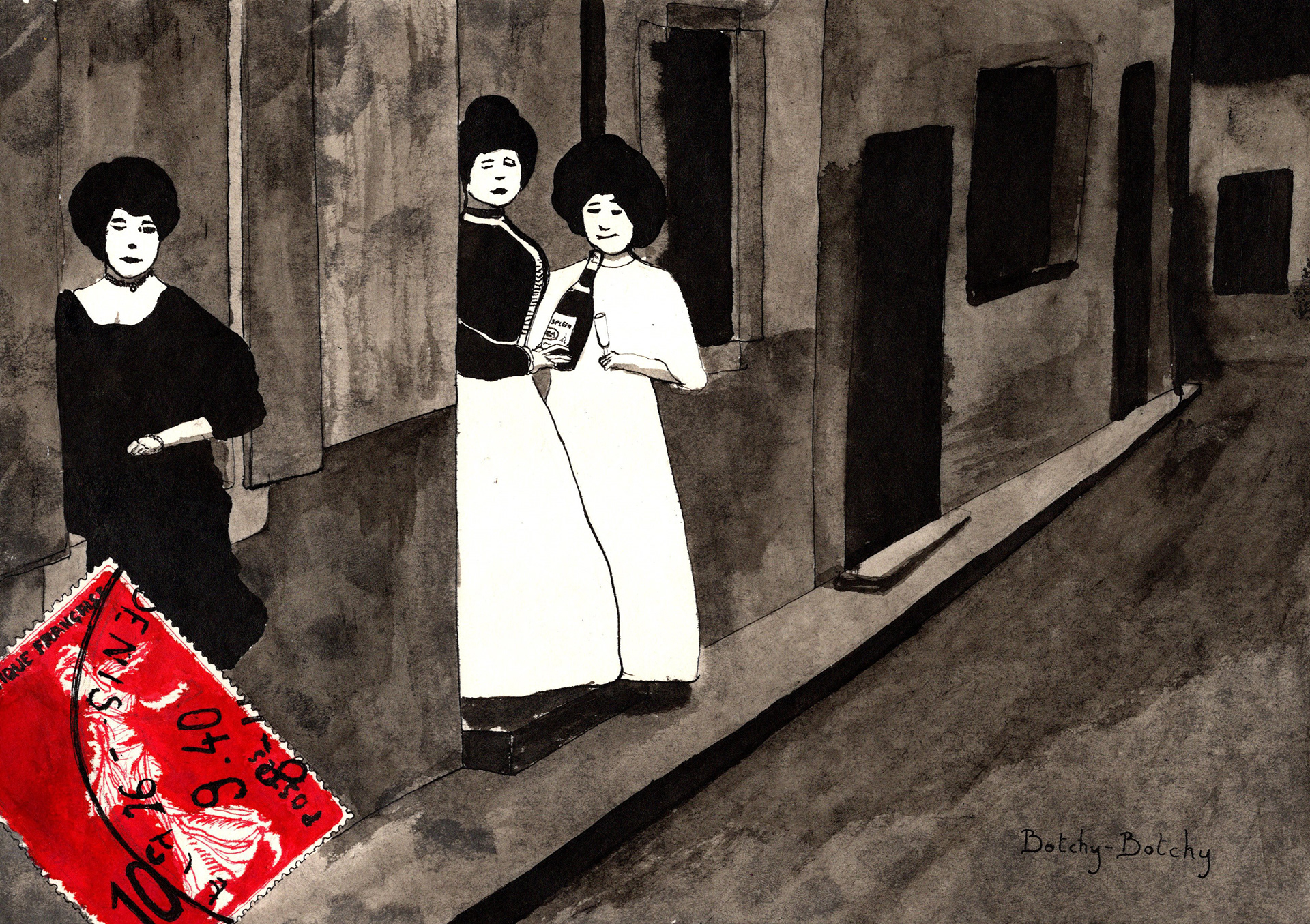 Maison de tolerance, ink on paper
