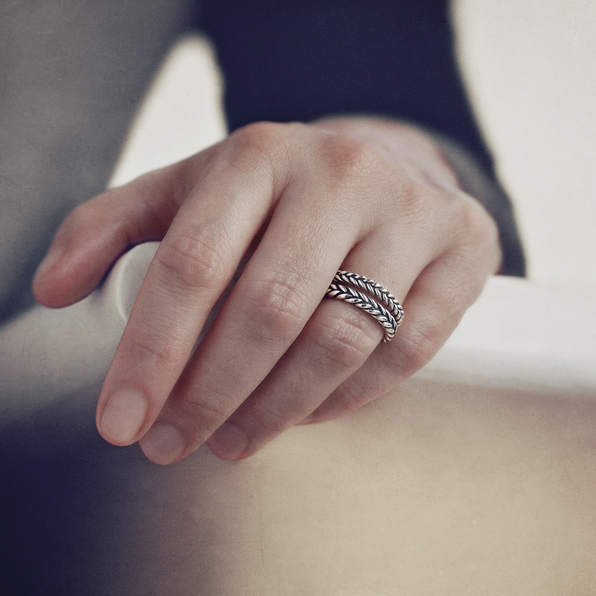 braided silver stacking ring set wedding ring wheat ear grain viking ring Celtic rings