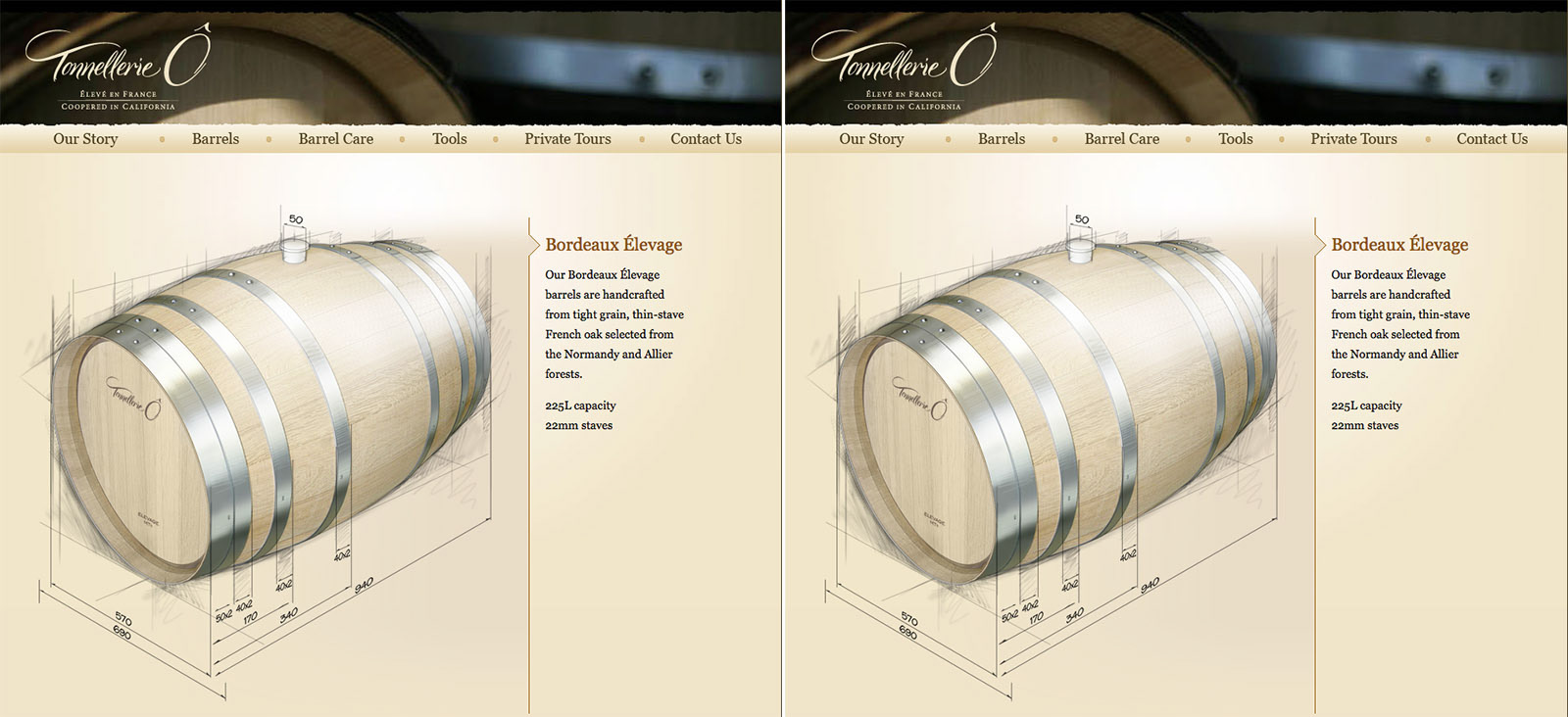 Web site presentation of the wine barrels