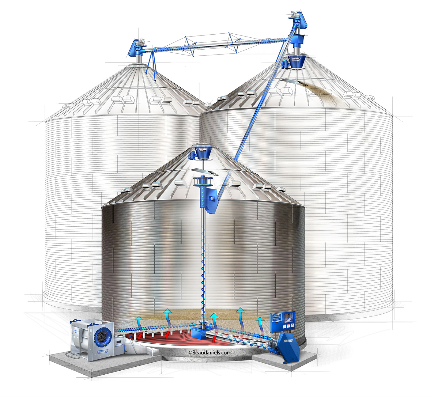 Grain silo cutaway illustration