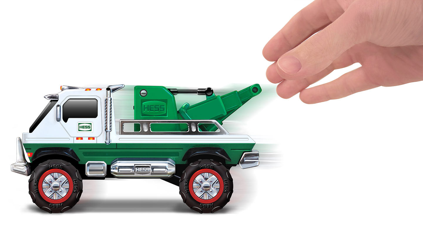 Hess toy truck packaging illustration spot.