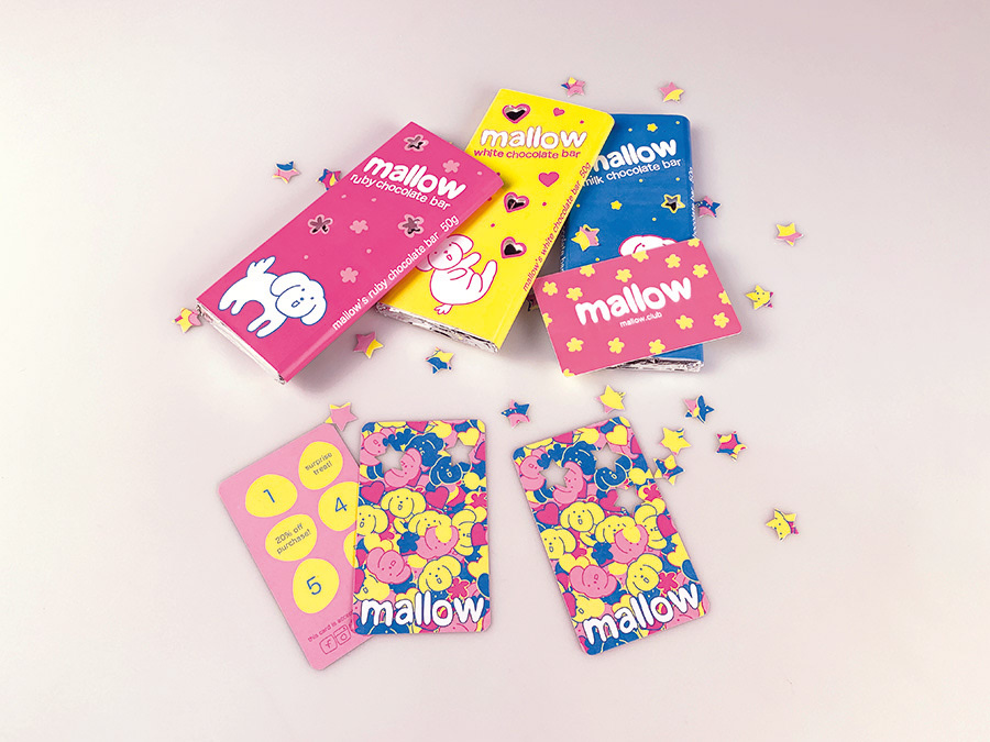 brightly coloured chocolate bars and loyalty cards, sprinkled in star confetti.