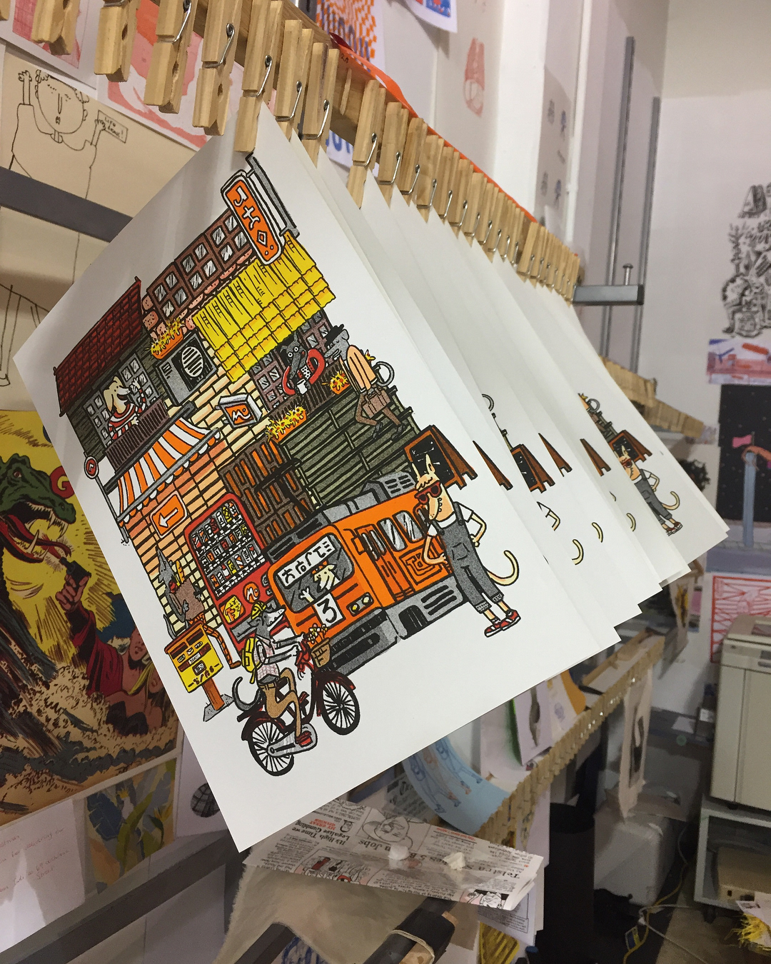 a risograph print made at tree paper comics, docklands. this print was designed and printed for the 'snoots!' exhibition, benefitting the gumtree greys adoption service.