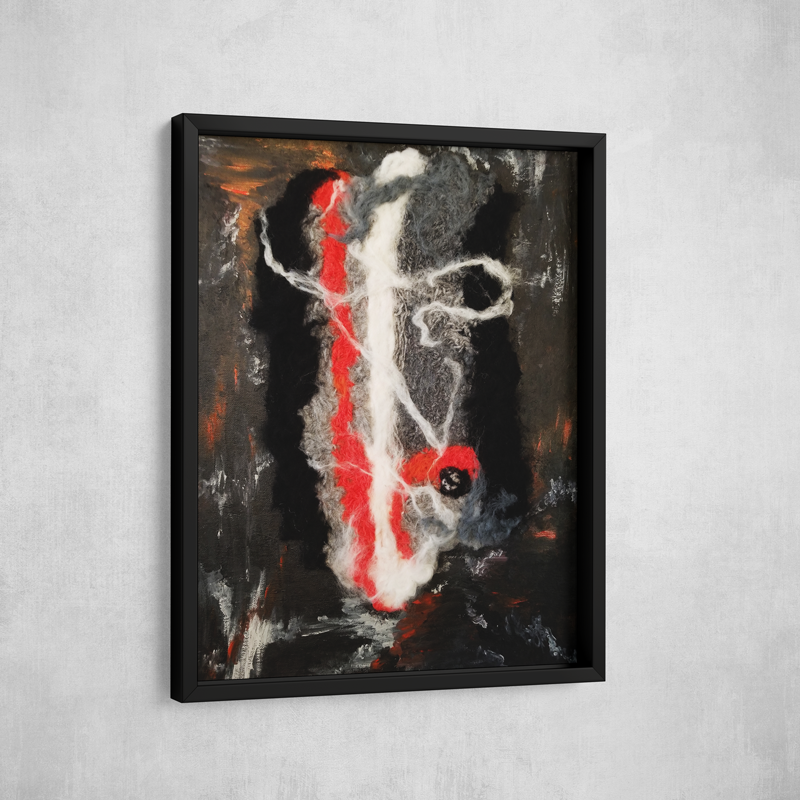 Erupted, 2019. S J Ince. Wool and Acrylic on Canvas Board.