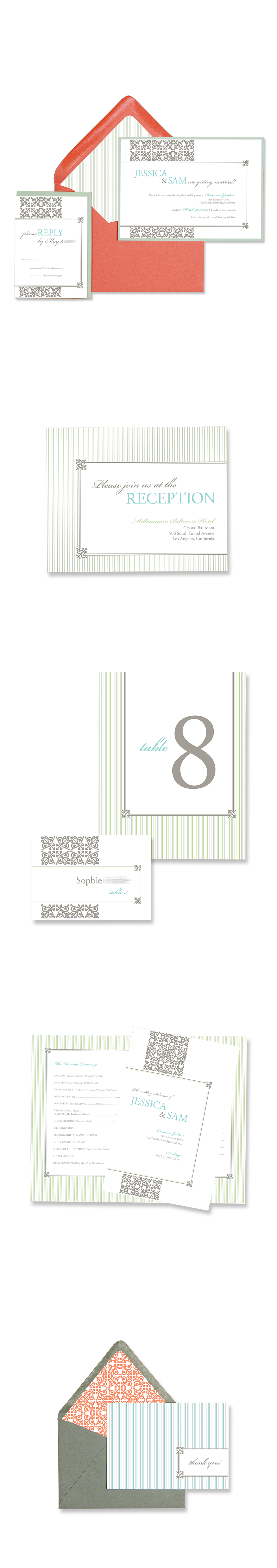 Dot Stationery Vintage Pattern Custom Wedding Invitation Suite