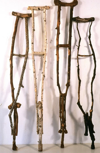 Crutches, (left to right) Cholla, Birch, Avocado, Oak, Approx. 57in x 9in x 2in, 1999