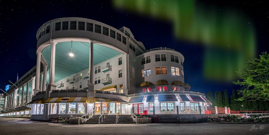 Aurora night skies at The Grand Hotel, Mackinac Island