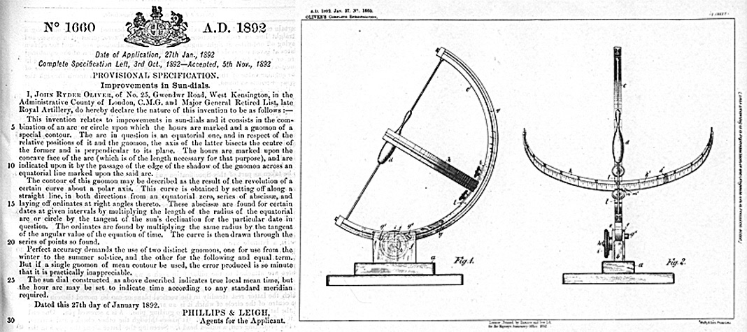 1892 UK Patent by Major John Ryder Oliver for Shaped Style Dial