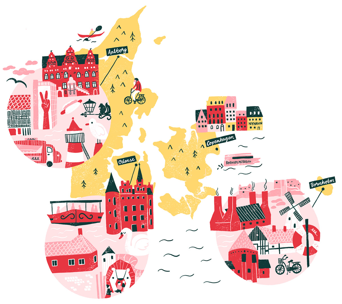 Illustrated map of Denmark by Josephine Skapare