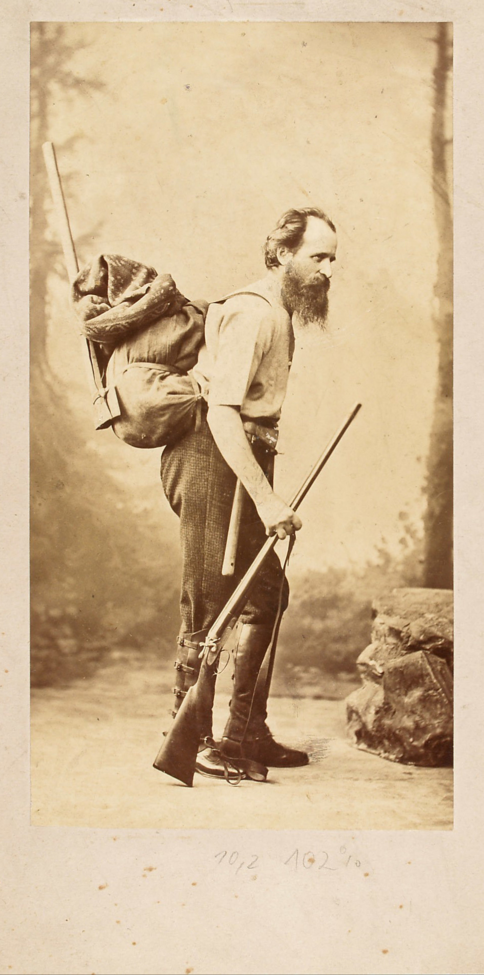 Andreas Reischek with his expedition equipment around 1890. Vienna World Museum, photo 51.564