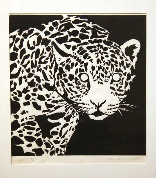 Jaguar linoleum block print, 1986