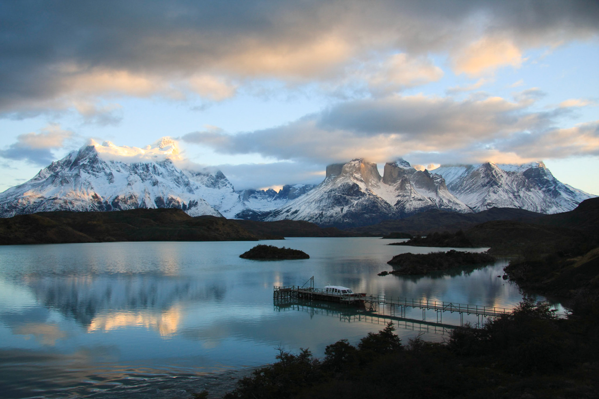 Sunrise over Torres del Paine Massif from hotel