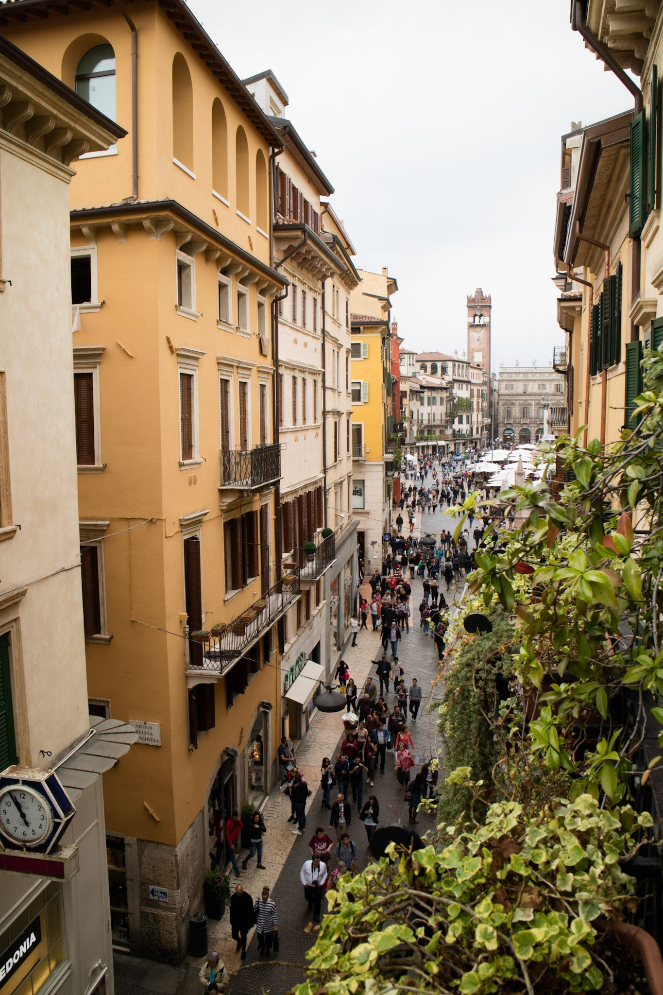 View of Via Cappello and Piazza Erbe from balcony