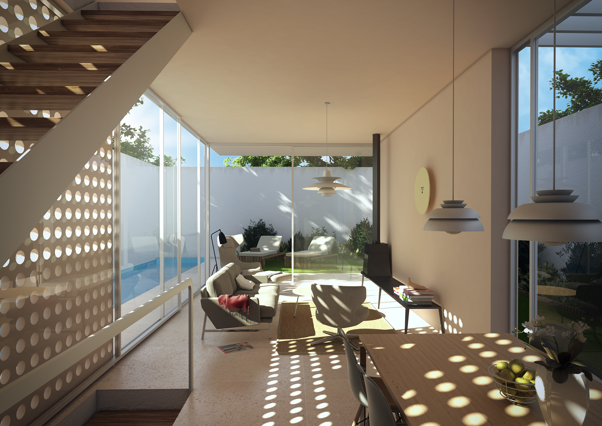 Living room facing the garden and swimming pool