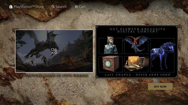 The Elder Scrolls Online: Elsweyr branded storyline panels for the Playstation Store