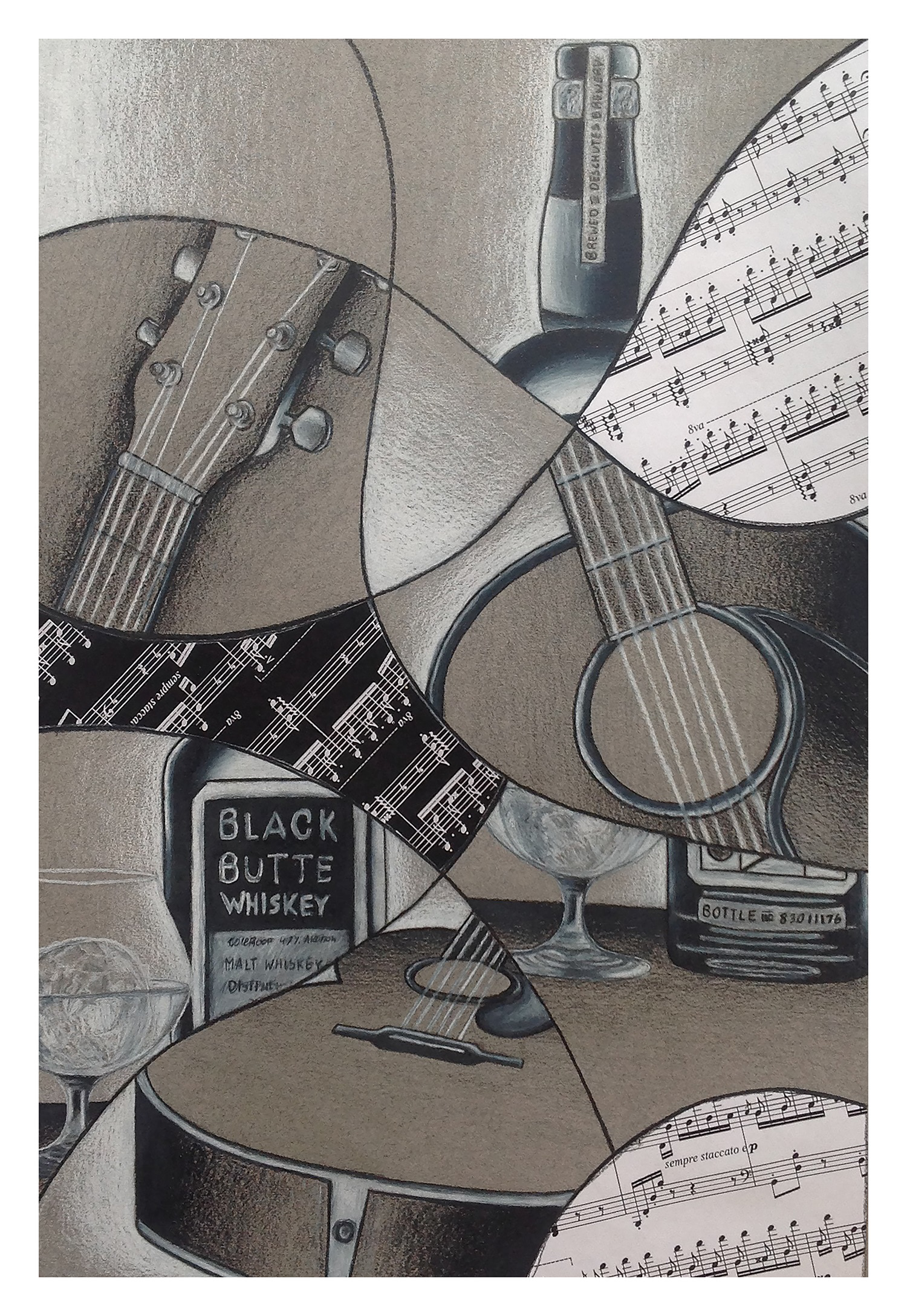 Aiden James Dumm, Cubist Collage, Drawing & Illustration, University High School, Educator: Enrique Delamata, Grade 10,  Honorable Mention