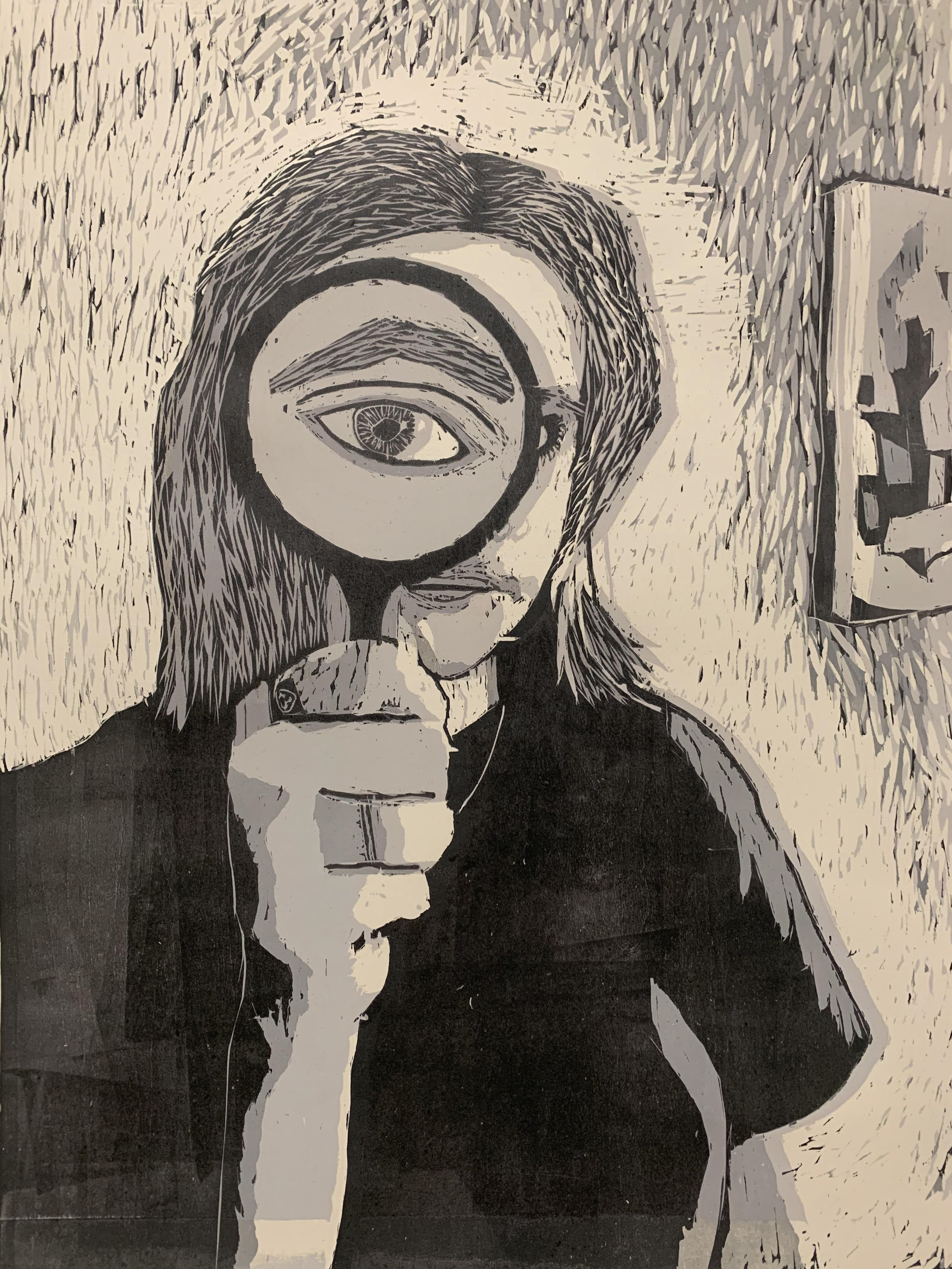 Lóa Schriefer, Distortion, Printmaking, Hathaway Brown School, Educator: Shelly Ahern, Grade 11,  Honorable Mention