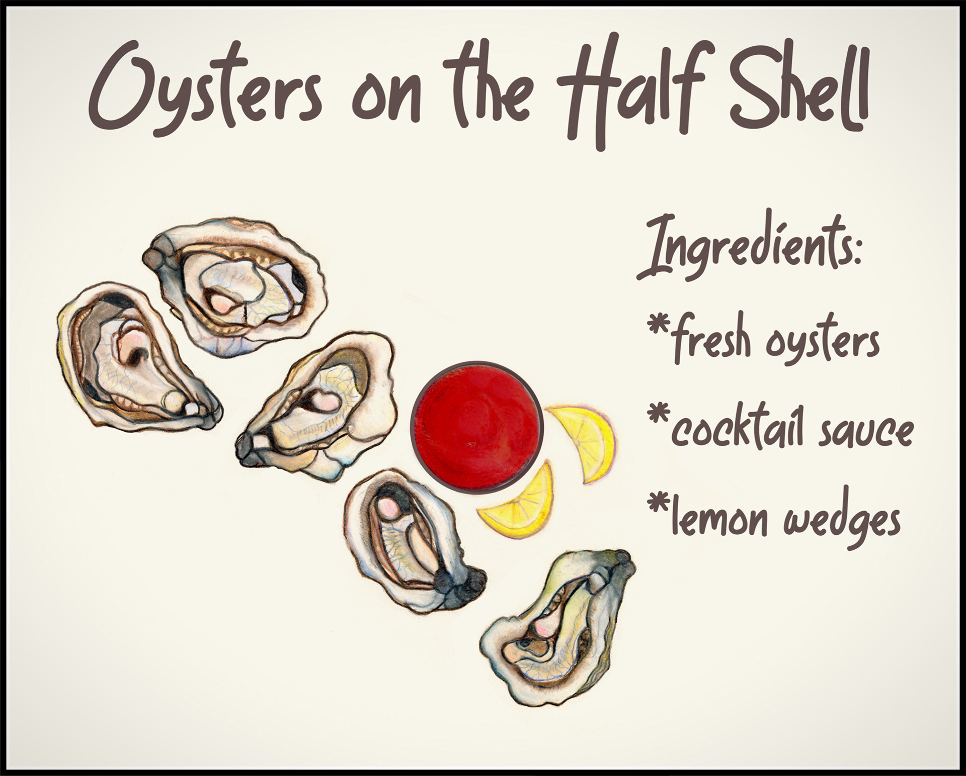 oysters on the half shell colored pencil drawing