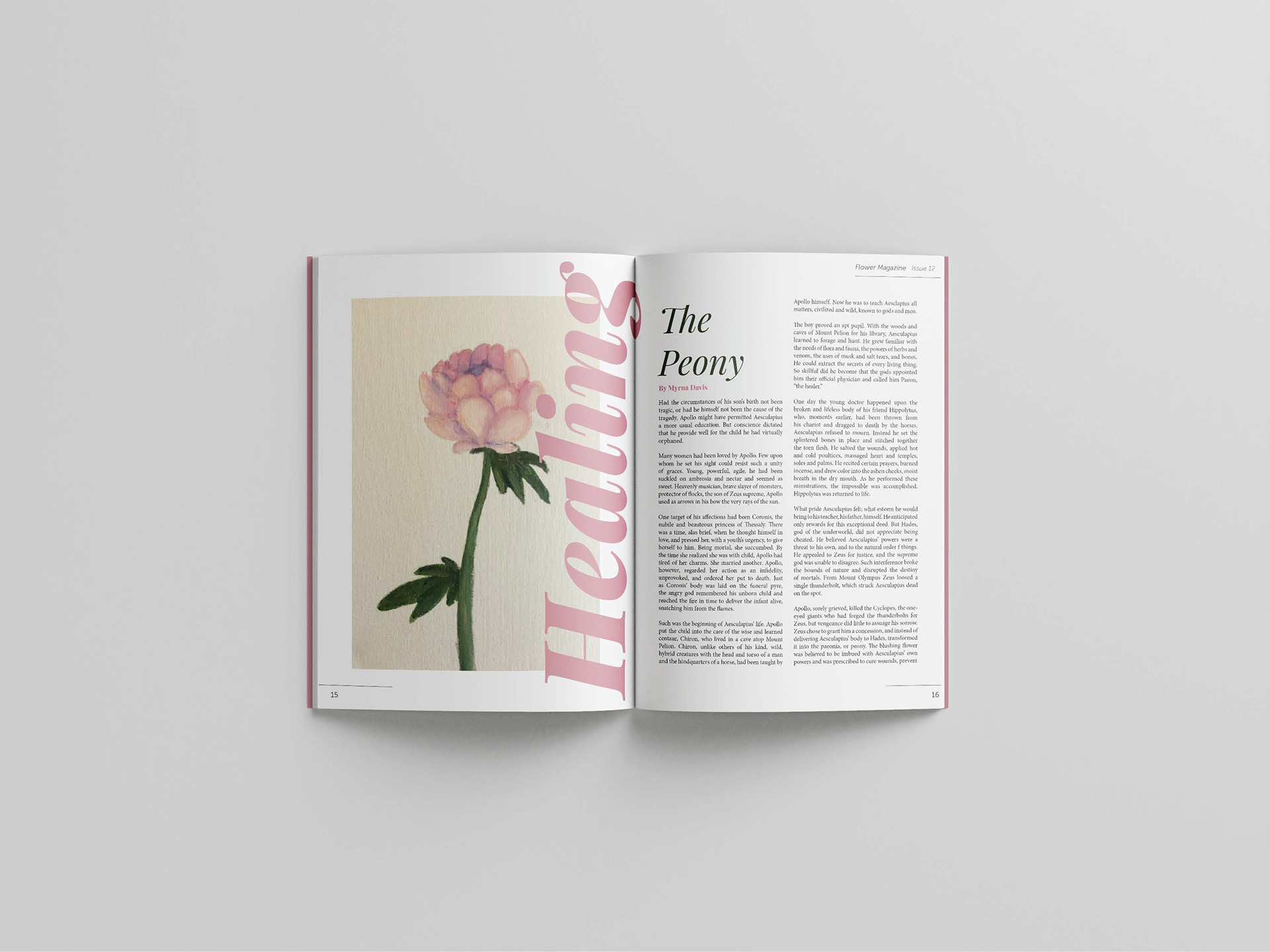 Magazine Spread for "Healing: The Peony" by Myrna Davis