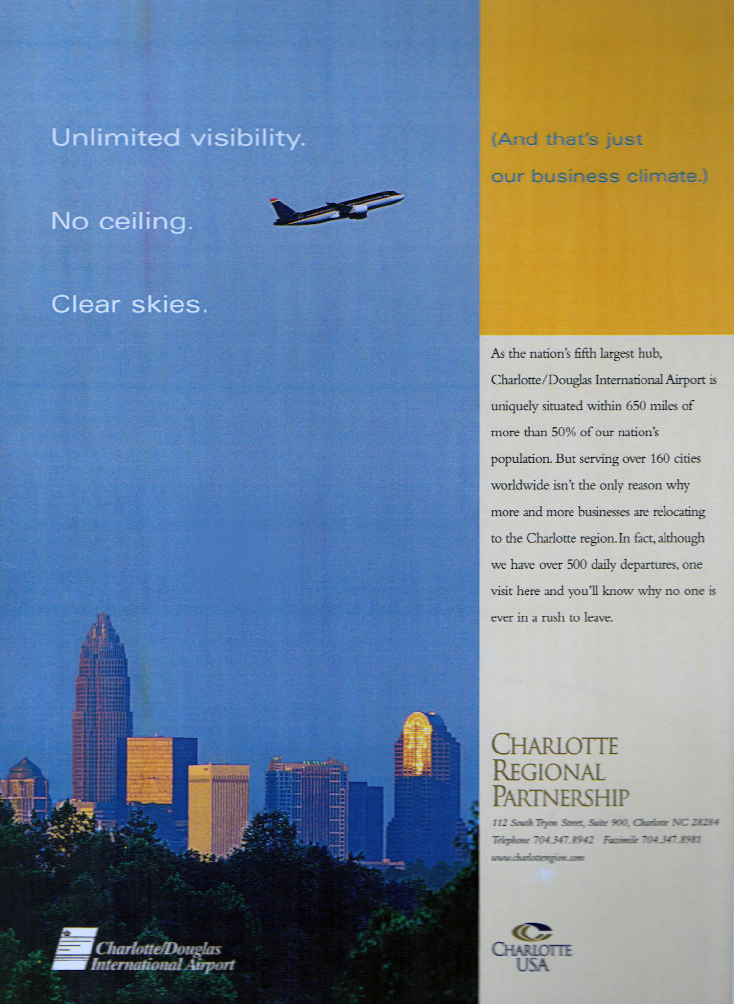 Make Charlotte sexy for businesses in the early 2000s. B2B print ad.