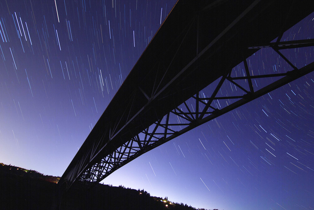 startrails along foresthill bridge