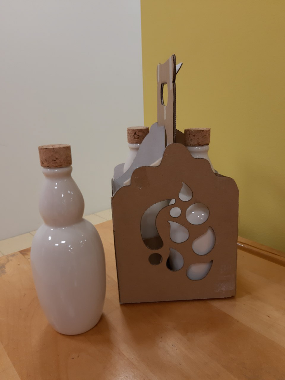 Finished bottles and unfinished packaging.