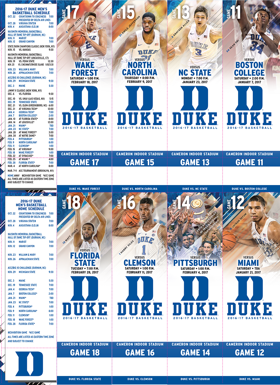 Front Row Creative / Justin Wollard 201617 Duke Men's Basketball Tickets