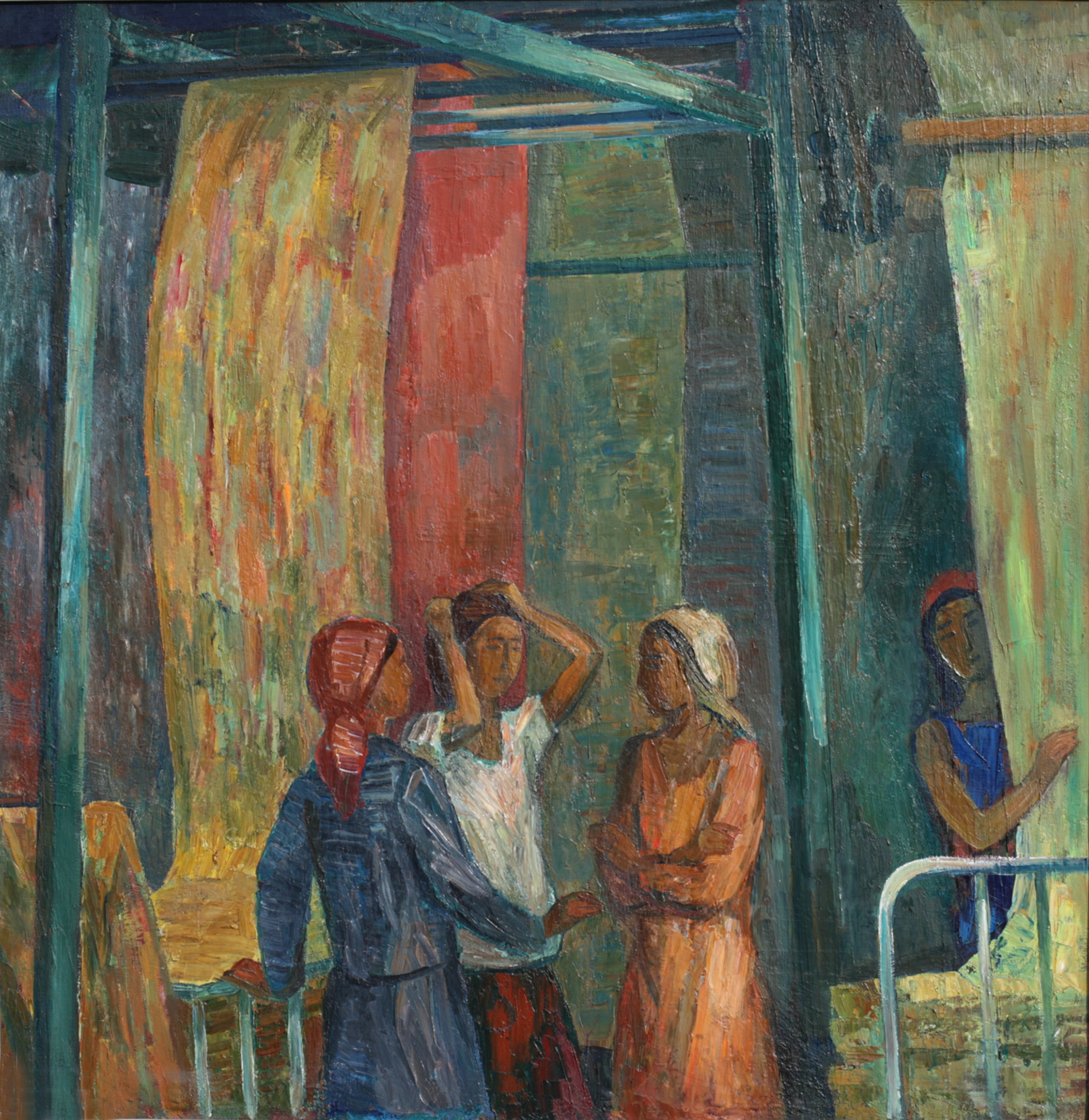 Текстильщицы. 1980 г., х.м., 116x114