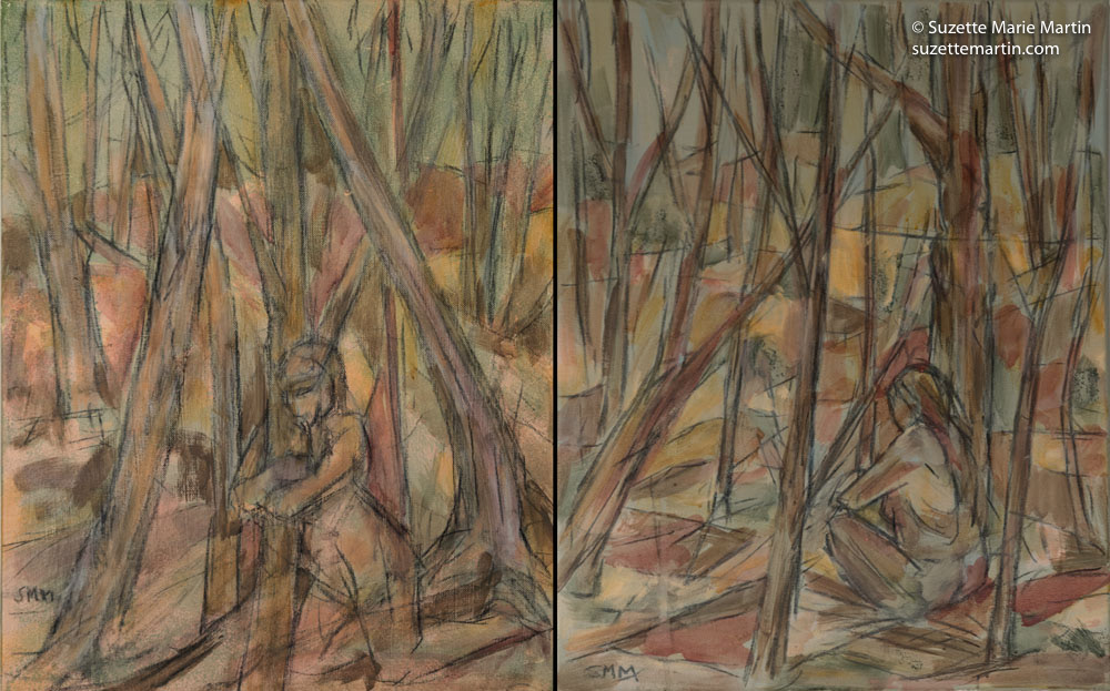 Mycelium, Dryads of the Anthropocene series. Diptych, each canvas 20" W x 16" H