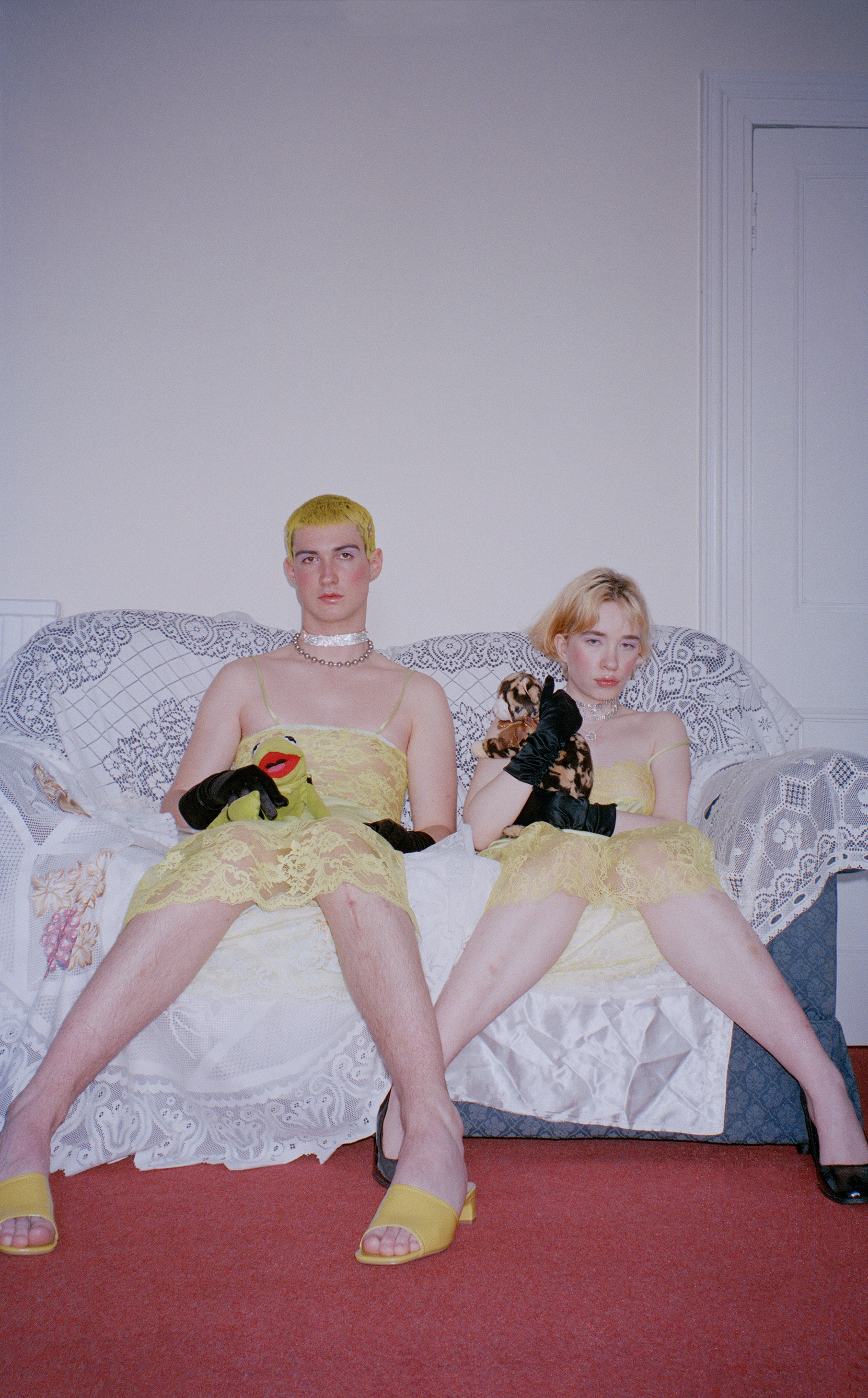 GOOD SISTER BAD SISTER; Makeup by me, styled and directed by me and Christopher Reid, shot by me on Fuji 400 35mm Jack wears: - slip dress: Christopher David Reid - gloves: John Lewis - handbag: stylist’s own - shoes: Top Shop - hair clips: stylist’s own - necklaces: Top Shop, vintage Ruth wears: - slip dress: Christopher David Reid - gloves: vintage - handbag: Rock Rebel - shoes: ASOS - hair clip : vintage Hole merch - necklaces: Pretty Little Thing, vintage