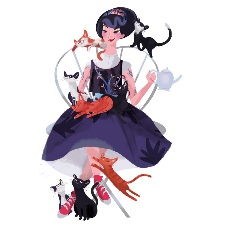 BAT COLLECTIVE Cat Lady Illustration BAT COLLECTIVE Cat Lady Illustration