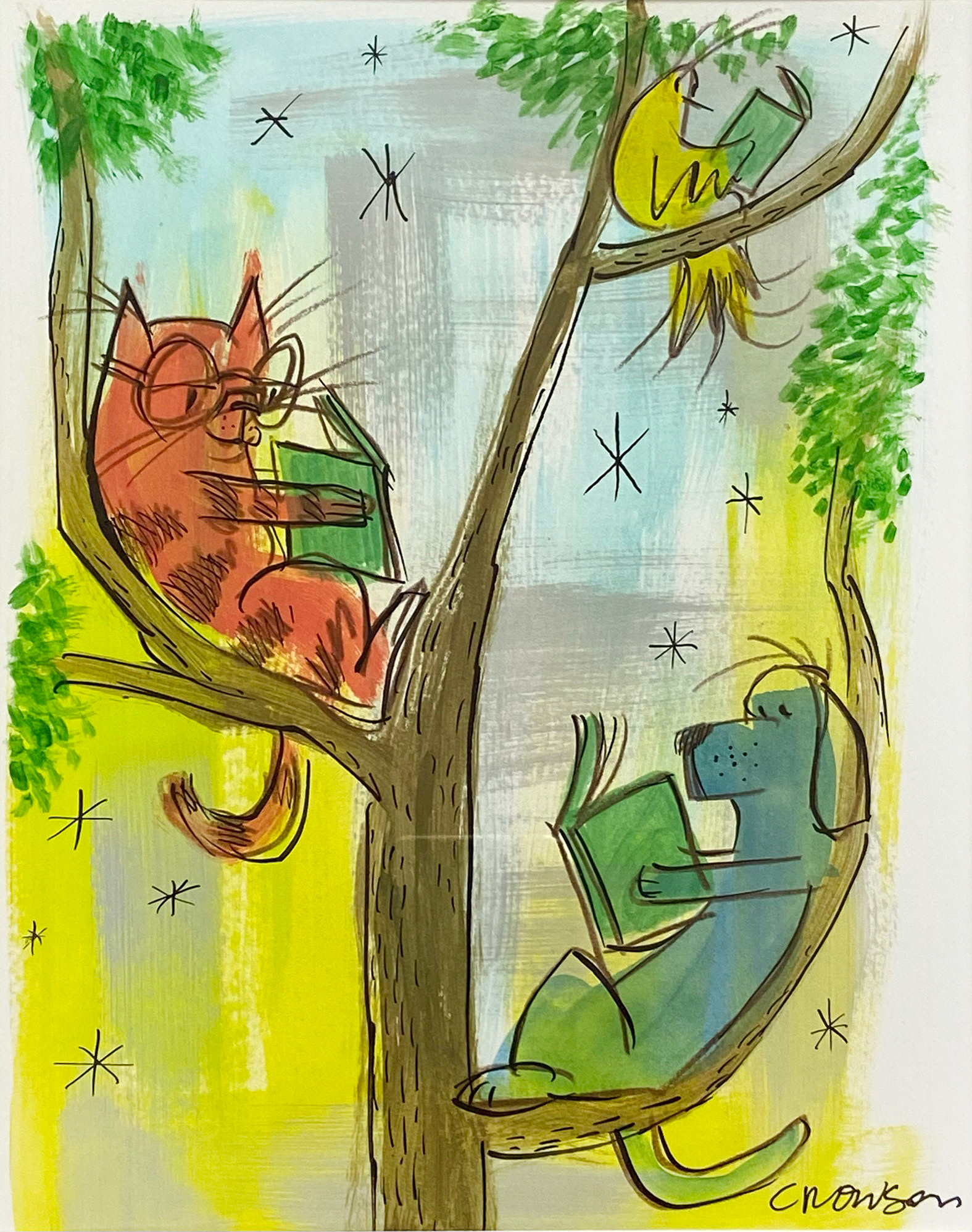 "Reading = Peace," Acrylic & ink on paper