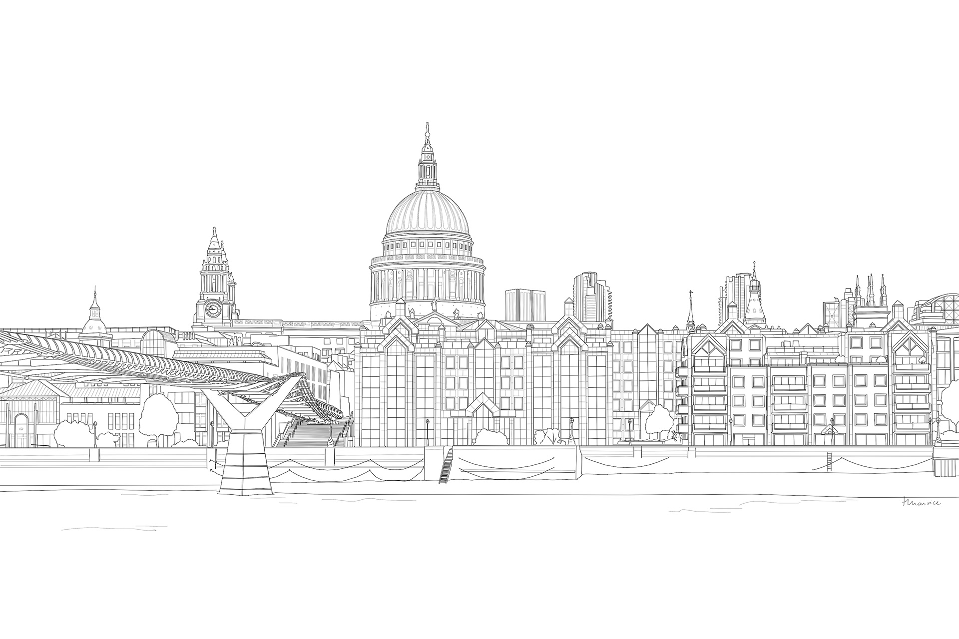 St Paul's Cathedral, London, City View, Line Drawing, Travel Wall Art, Etsy