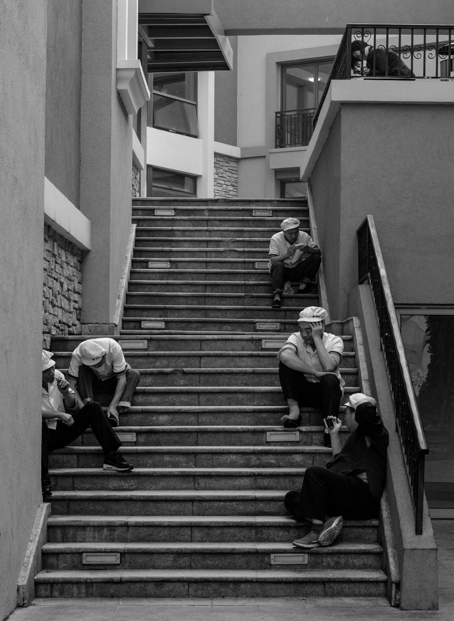 Food Service Workers on break, Solana Mall, Beijing