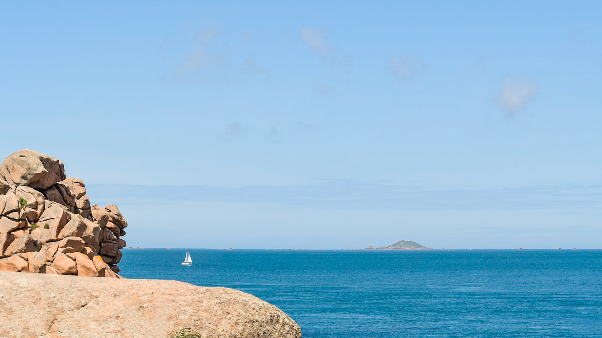 Tranquil image on the beautiful roundabout 'Le Sentier des Douaniers' between Ploumanac`h and Perros-Guirec. Ile Rouzic in the background.
