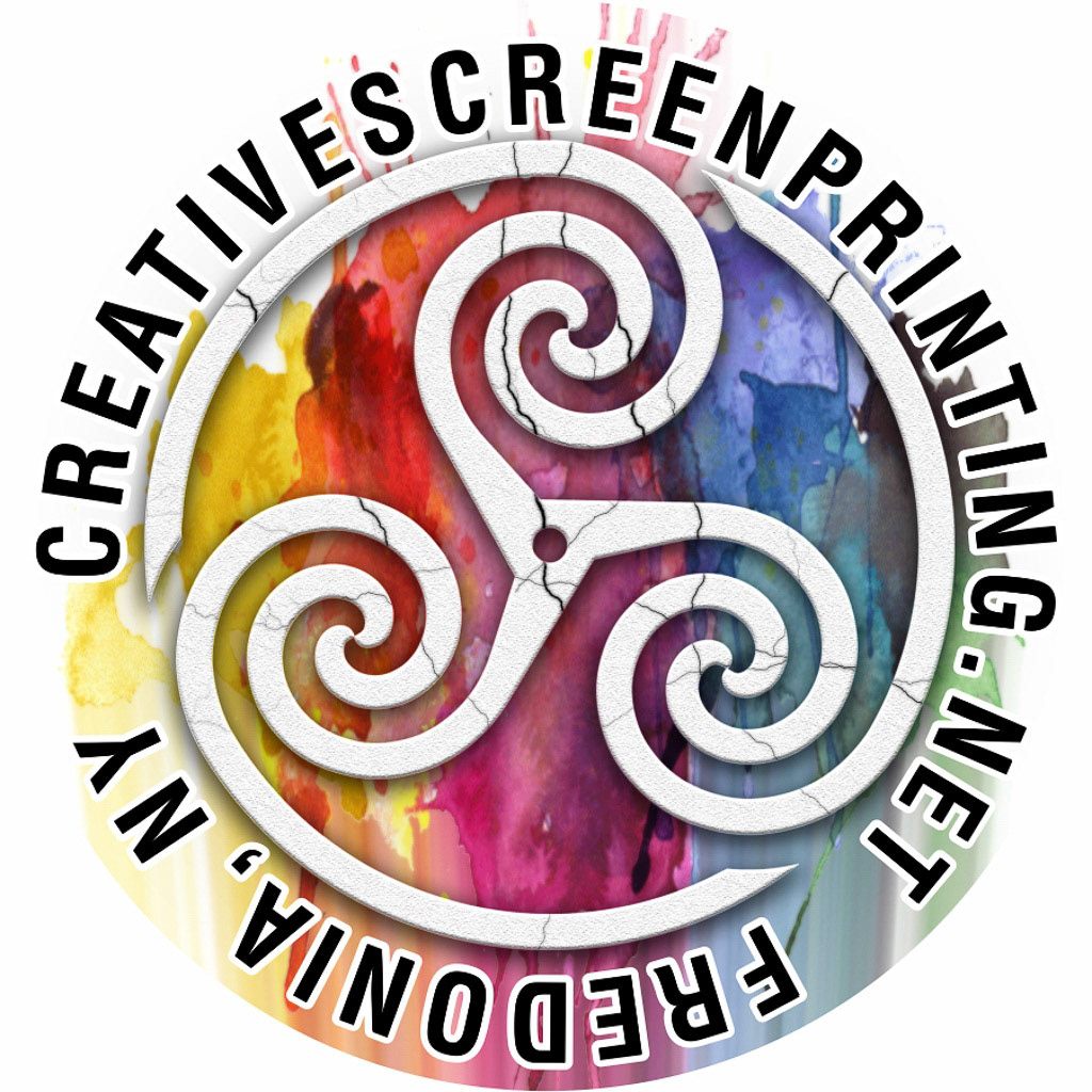 Creative Screen Printing circular logo for stickers, coasters, labels & more.