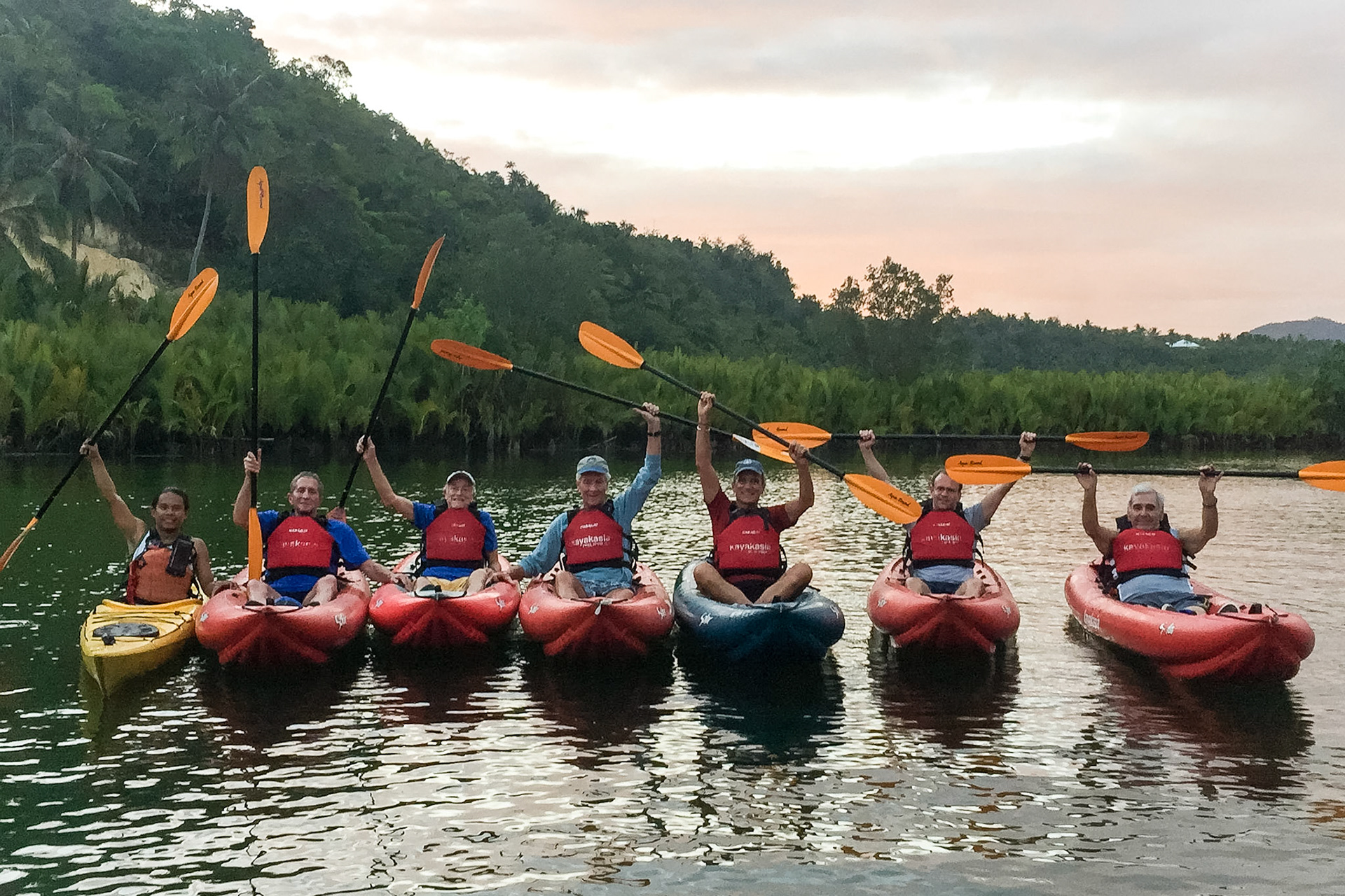 The Philippines, Bohol Island, sea kayaking in mangrove swamps for fire flies