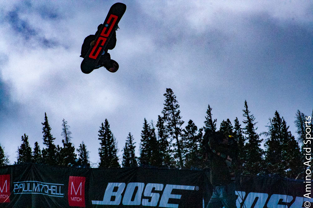 Toby Miller, 19 (USA) , soars his 1st run with a cork front 720* flip.