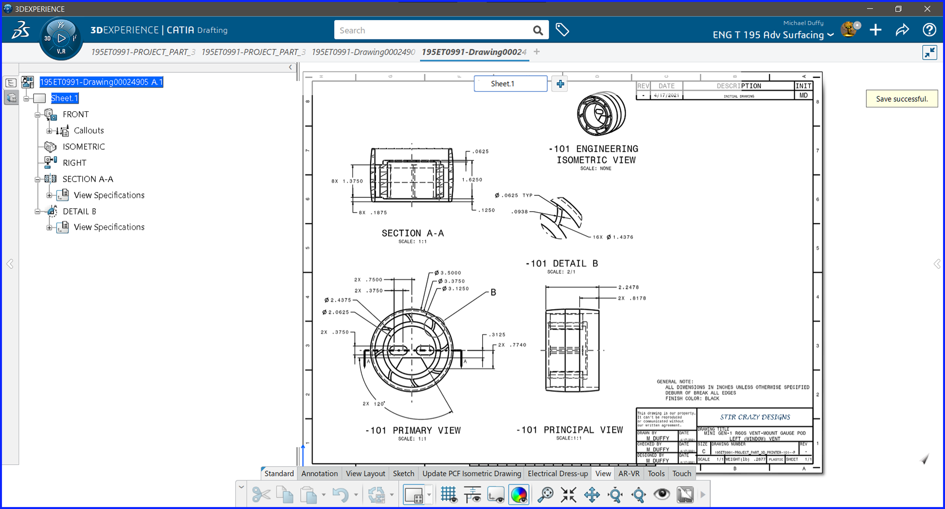 Gauge Pod Drawing - CATIA 3D Exp