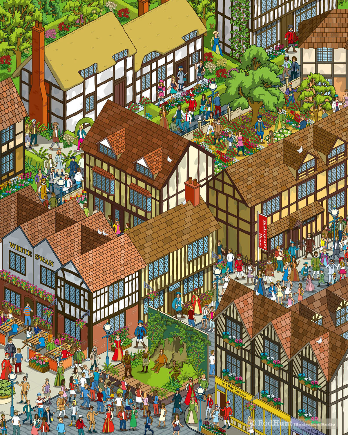 Stratford Upon Avon illustration - Wimmelpicture, wimmelbilderbuch, wimmelbook, wimmelbild