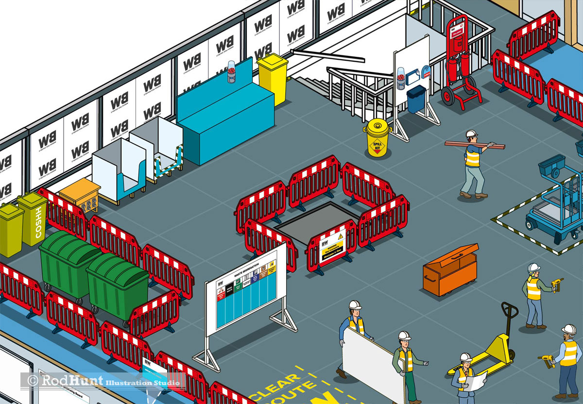 Construction site set-up guide illustration