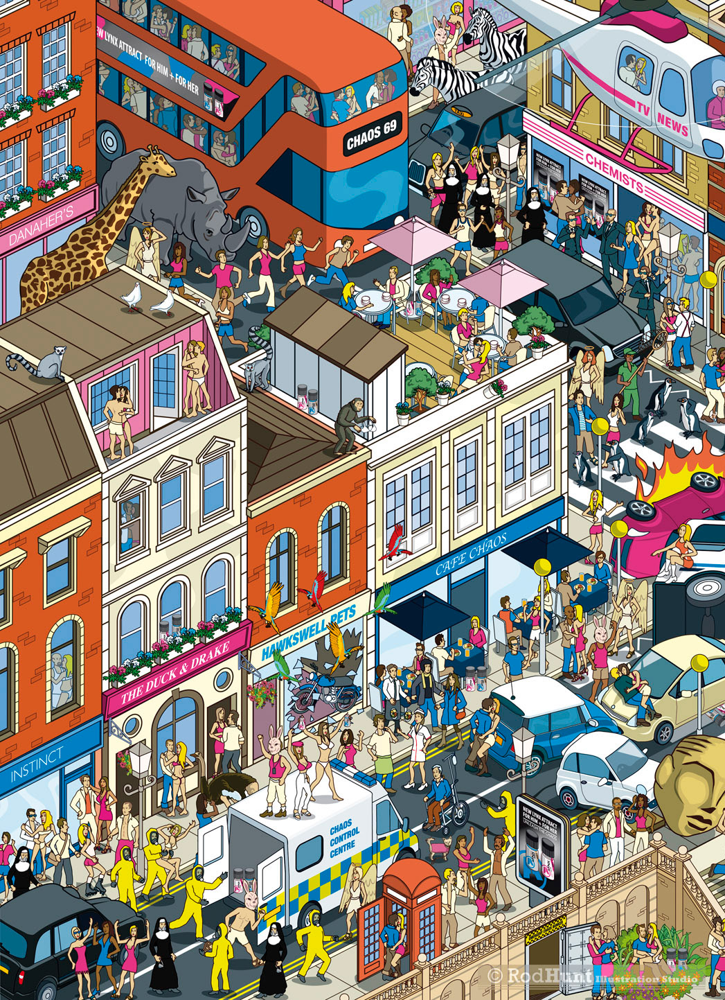 Unleash the Chaos! Detailed isometric illustration for Lynx deodorant advertising campaign on social media