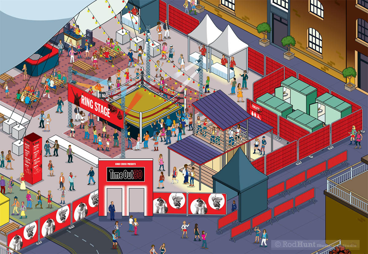 3D isometric perspective Music Festival and Event Map Illustration