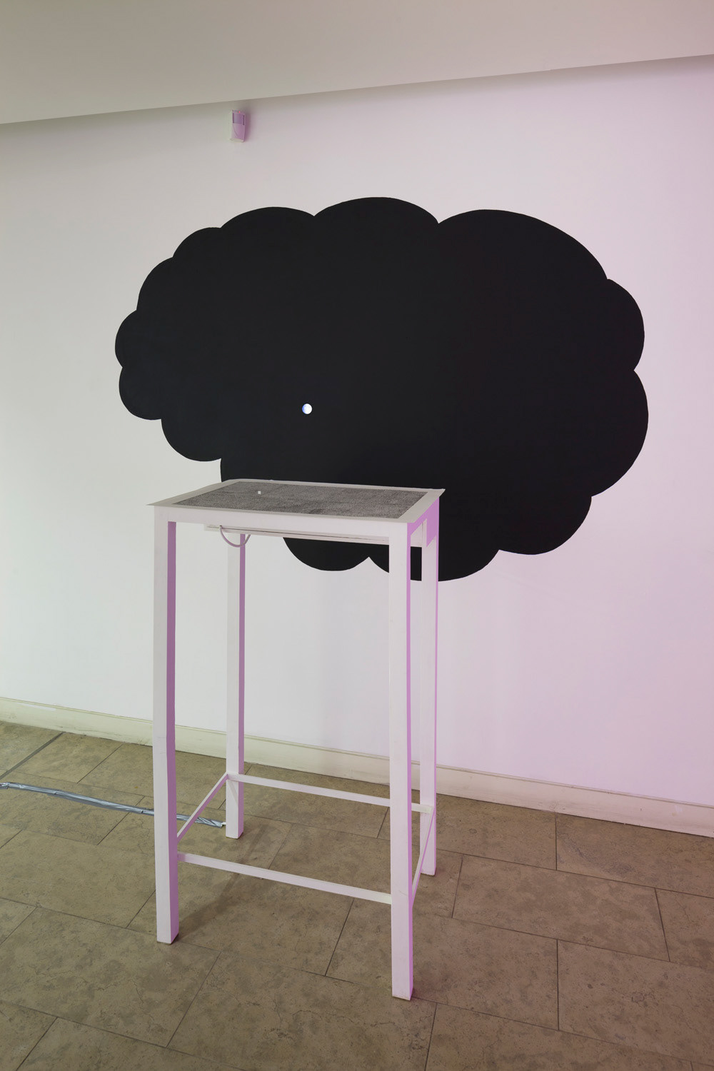 Land (2011), ink on paper, one pin flag, 60x77cm, Moon (2013), single channel video projections, dimensions variable