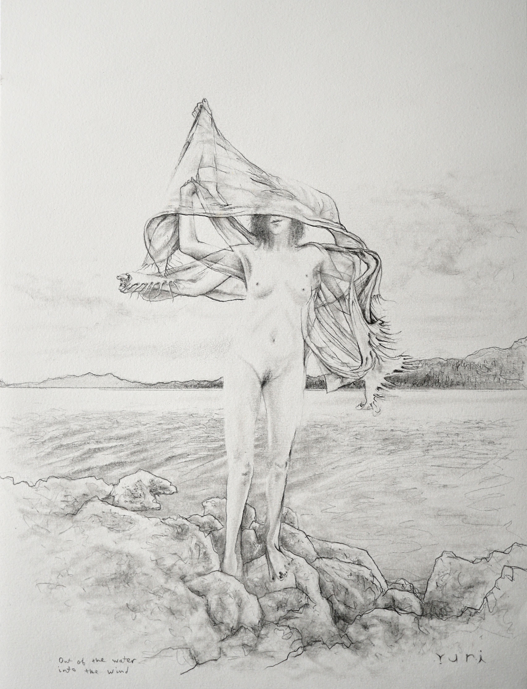 Out of the water into the wind, Pencil on paper, 29 x 24 cm, 2018