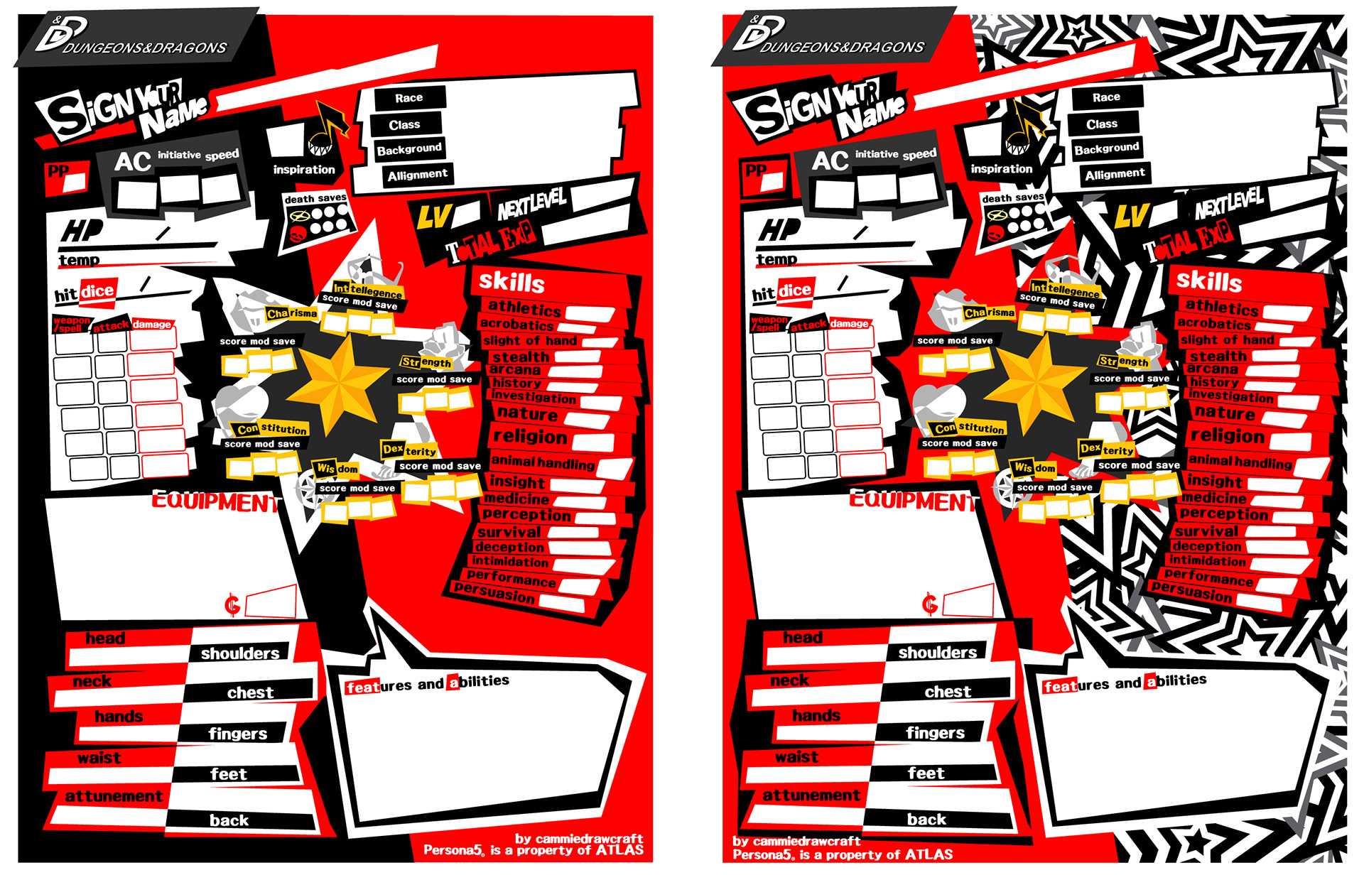 Cammiexdesign Custom D D Character Sheet