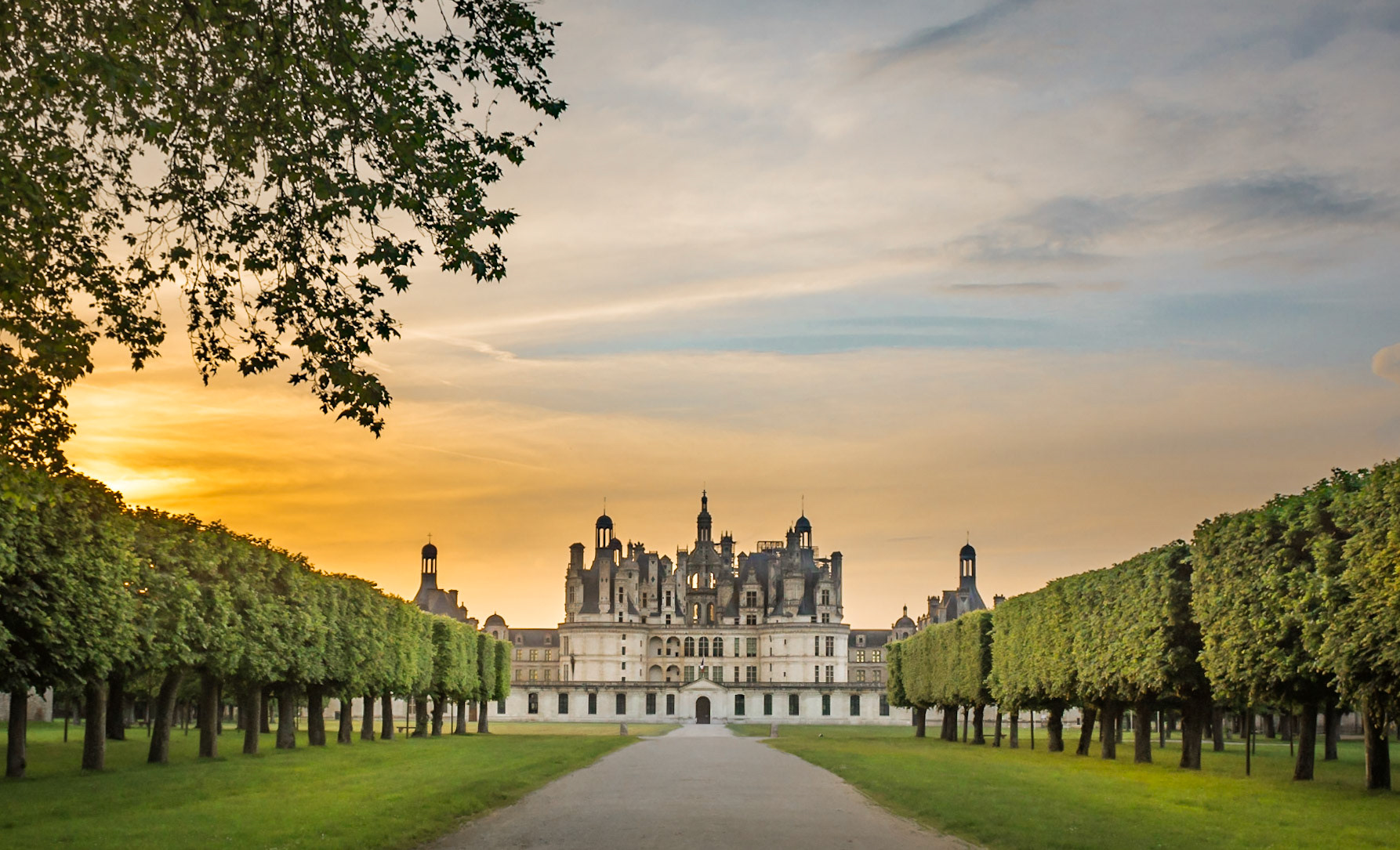 Sunset at Chambord castle