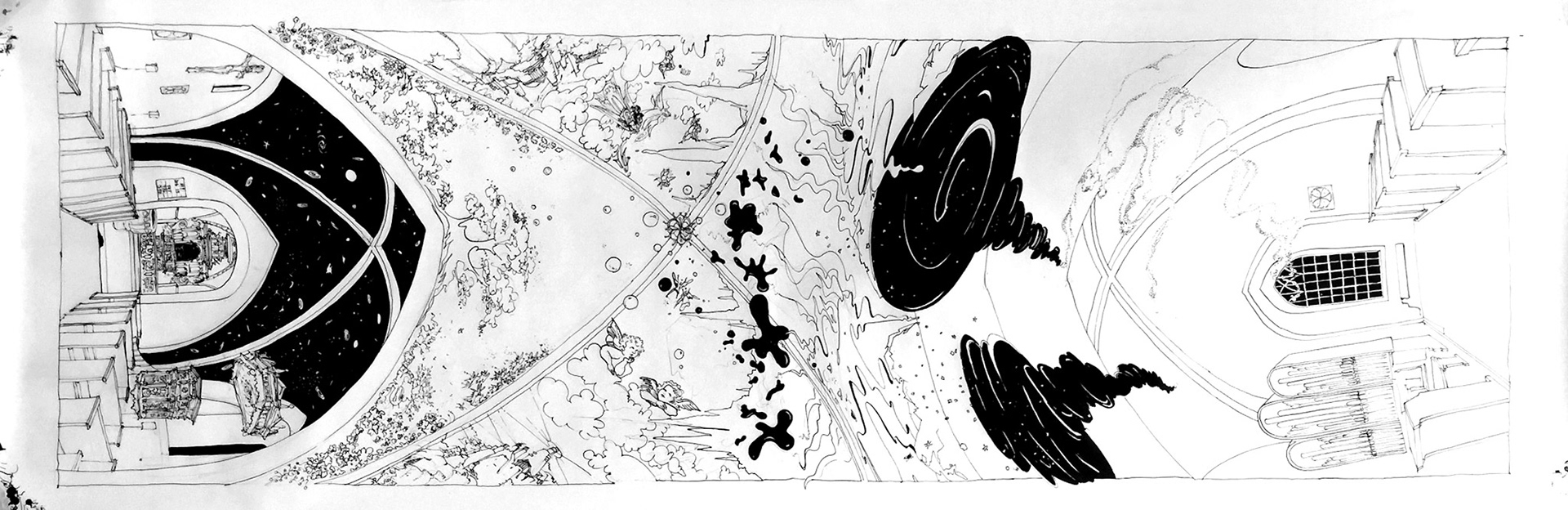 Ink on paper. 250 cm x 70 cm